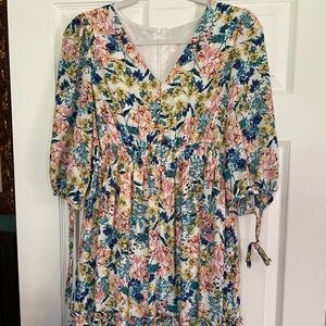 Pink and Blue Ruffled Tiered Sundress with V-Neck